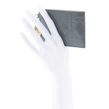 CHRISTIAN DIOR Patent Cannage Lady Dior Card Holder Cloudy Blue