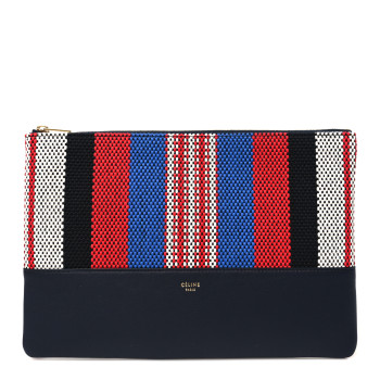 CELINE Cotton Canvas Lambskin Striped Solo Clutch Pouch Navy Blue CELINE Cotton Canvas Lambskin Striped Solo Clutch Pouch Navy Blue
