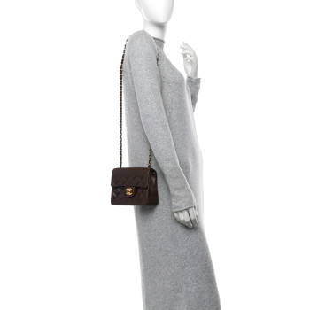 CHANEL Lambskin Quilted Mini Square Flap Bag Dark Brown CHANEL Lambskin Quilted Mini Square Flap Bag Dark Brown