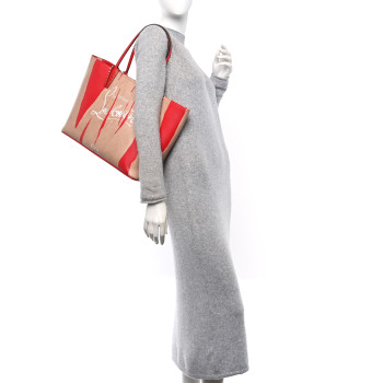 CHRISTIAN LOUBOUTIN Calfskin Spikes Loubi Print East West Cabata Tote Kraft Red CHRISTIAN LOUBOUTIN Calfskin Spikes Loubi Print East West Cabata Tote Kraft Red