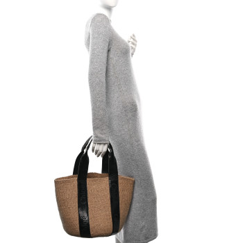 CHLOE Raffia Calfskin Crocodile Embossed Large Woody Tote Black CHLOE Raffia Calfskin Crocodile Embossed Large Woody Tote Black