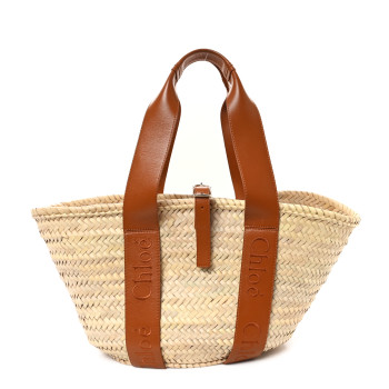 CHLOE Raffia Smooth Calfskin Medium Sense Basket Caramel CHLOE Raffia Smooth Calfskin Medium Sense Basket Caramel