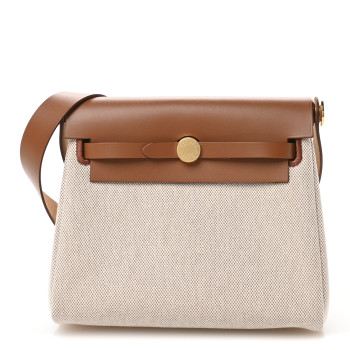 HERMES Military Toile Vache Hunter Herbag Zip Retourne 20 Ecru Beige Fauve HERMES Military Toile Vache Hunter Herbag Zip Retourne 20 Ecru Beige Fauve