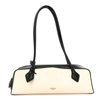 ALAIA Canvas Calfskin Medium Le Teckel Bag Ecru