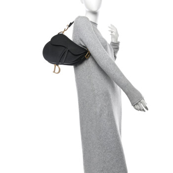 CHRISTIAN DIOR Grained Calfskin Saddle Bag Black