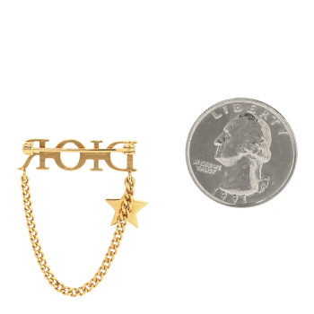 CHRISTIAN DIOR Metal Crystal Logo Dio(r)evolution Chain Brooch Gold