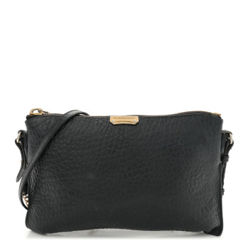 BURBERRY Signature Grain Calfskin Check Embossed Peyton Crossbody Clutch Bag Black