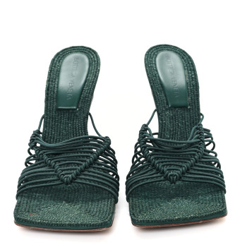 BOTTEGA VENETA Raffia Elasticized Stretch Mule Sandals 37.5 Emerald Green BOTTEGA VENETA Raffia Elasticized Stretch Mule Sandals 37.5 Emerald Green