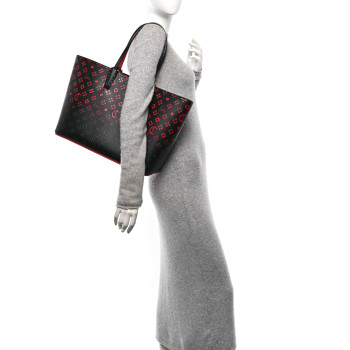 CHRISTIAN LOUBOUTIN Perforated Calfskin Degrade Loubinthesky East West Cabata Tote Black Red CHRISTIAN LOUBOUTIN Perforated Calfskin Degrade Loubinthesky East West Cabata Tote Black Red