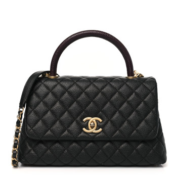 CHANEL Caviar Lizard Embossed Quilted Small Coco Handle Flap Black CHANEL Caviar Lizard Embossed Quilted Small Coco Handle Flap Black