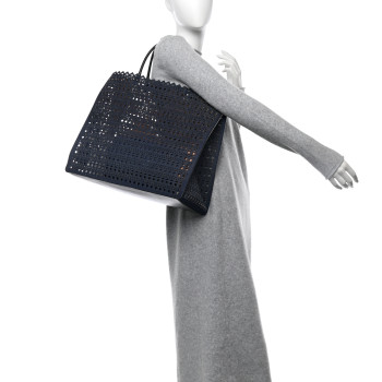 ALAIA Denim Laser Cut Garance Tote Blue
