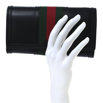 GUCCI Calfskin Web Continental Wallet Black