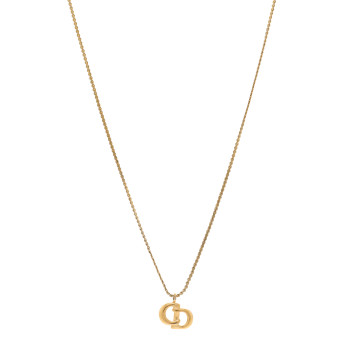 CHRISTIAN DIOR Metal Crystal CD Logo Pendant Necklace Gold