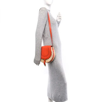 CHLOE Grained Calfskin Palm Woven Small Marcie Basket Saddle Rusted Orange CHLOE Grained Calfskin Palm Woven Small Marcie Basket Saddle Rusted Orange