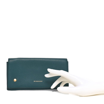 BURBERRY Grained Calfskin Somerset Marais Long Wallet Dark Cyan