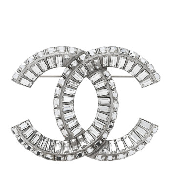 CHANEL Baguette Crystal CC Brooch Silver CHANEL Baguette Crystal CC Brooch Silver