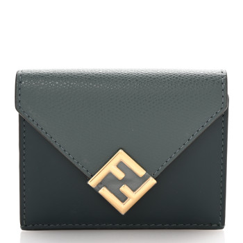 FENDI Vitello King Cruise FF Diamonds Mini Tri-Fold Envelope Wallet Vert Inglese Malachite