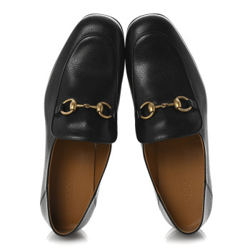 GUCCI Goatskin Womens Horsebit Mid-Heel Loafers 39.5 Black