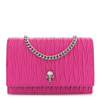 ALEXANDER MCQUEEN Lambskin Pleated Skull Small Chain Crossbody Bag Fuchsia ALEXANDER MCQUEEN Lambskin Pleated Skull Small Chain Crossbody Bag Fuchsia