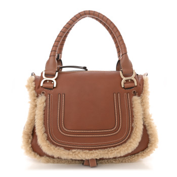 CHLOE Calfskin Shearling Medium Marcie Satchel Tan CHLOE Calfskin Shearling Medium Marcie Satchel Tan
