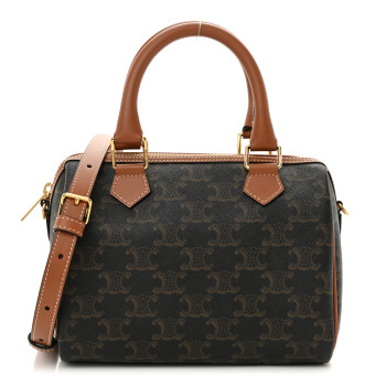 CELINE Triomphe Canvas Calfskin Small Boston Bag Tan CELINE Triomphe Canvas Calfskin Small Boston Bag Tan