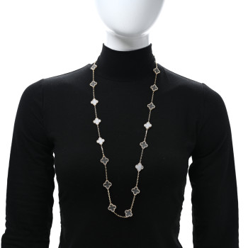 VAN CLEEF & ARPELS 18K Yellow Gold Rock Crystal 20 Motifs Vintage Alhambra Necklace