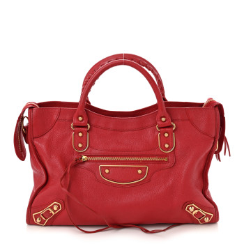 BALENCIAGA Chevre Gold Metallic Edge Hardware City Rouge Grenade