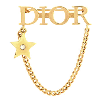 CHRISTIAN DIOR Metal Crystal Logo Dio(r)evolution Chain Brooch Gold
