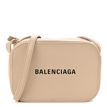 BALENCIAGA Calfskin Logo XS Everyday Camera Bag Light Beige Black