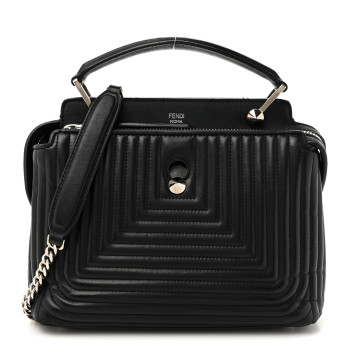 FENDI Shiny Nappa Trapuntata Chain Small DotCom Click Chain Satchel Black