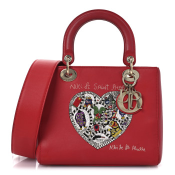 CHRISTIAN DIOR Calfskin Niki De Saint Phalle Medium Supple Lady Dior Red