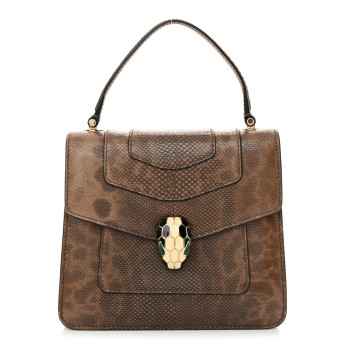 BULGARI Shiny Karung Serpenti Forever Top Handle Brown BULGARI Shiny Karung Serpenti Forever Top Handle Brown