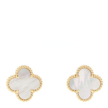 VAN CLEEF & ARPELS 18K Yellow Gold Mother of Pearl Vintage Alhambra Earrings