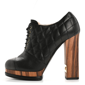 CHANEL Lambskin Quilted Cap Toe Lace Up Booties 36 Black CHANEL Lambskin Quilted Cap Toe Lace Up Booties 36 Black