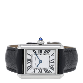 CARTIER Stainless Steel Calfskin 22mm Must de Cartier Tank Quartz Watch