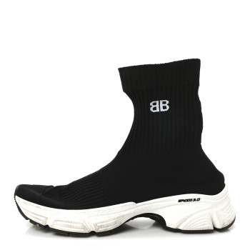 BALENCIAGA Technical Ribbed 3D Recycled Knit Bi-Color Womens Speed 3.0 Sneakers 37 Black White