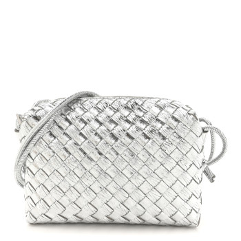 BOTTEGA VENETA Metallic Calfskin Intrecciato Mini Loop Camera Bag Silver BOTTEGA VENETA Metallic Calfskin Intrecciato Mini Loop Camera Bag Silver