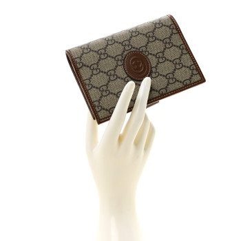 GUCCI GG Supreme Monogram Azalea Calfskin Retro Interlocking G Passport Case Beige Ebony Brown Sugar