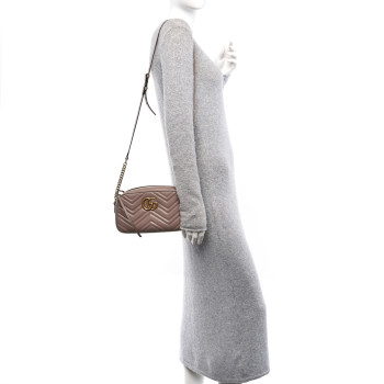 GUCCI Calfskin Matelasse Small GG Marmont Chain Shoulder Bag Porcelain Rose