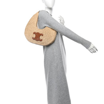 CELINE Raffia Calfskin Triomphe Panier Hobo Bag Natural Tan CELINE Raffia Calfskin Triomphe Panier Hobo Bag Natural Tan