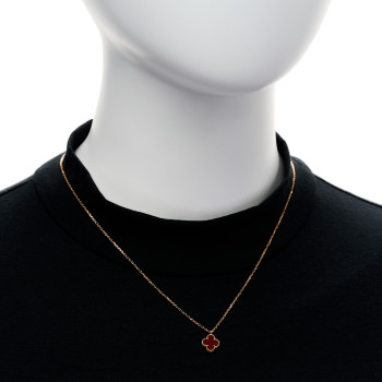 VAN CLEEF & ARPELS 18K Rose Gold Carnelian Sweet Alhambra Pendant Necklace