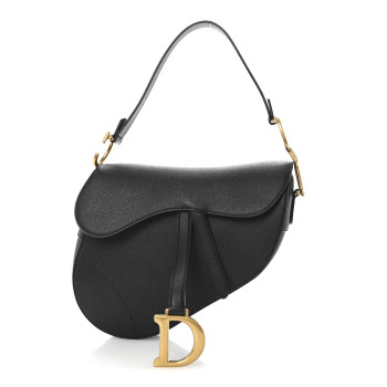 CHRISTIAN DIOR Grained Calfskin Saddle Bag Black