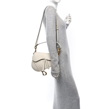 CHRISTIAN DIOR Grained Calfskin Saddle Bag With Strap Latte