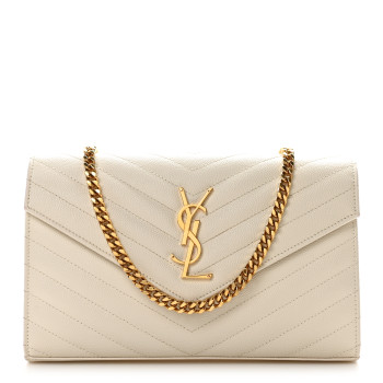 SAINT LAURENT Grain De Poudre Matelasse Chevron Monogram Chain Wallet Crema Soft SAINT LAURENT Grain De Poudre Matelasse Chevron Monogram Chain Wallet Crema Soft