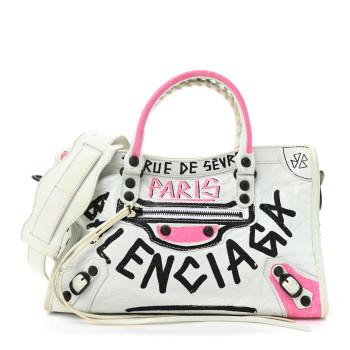 BALENCIAGA Agneau Graffiti All Over Classic Hardware S City White Multicolor
