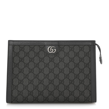 GUCCI GG Supreme Monogram Textured Dollar Calfskin Ophidia Wristlet Pouch Grey Black Graphite Grey