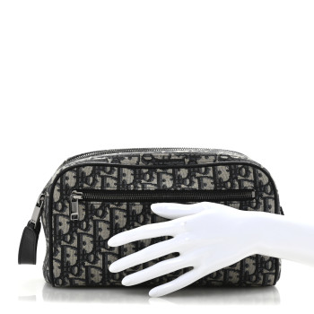 CHRISTIAN DIOR Oblique Jacquard Grained Calfskin Toiletry Bag Blue Black