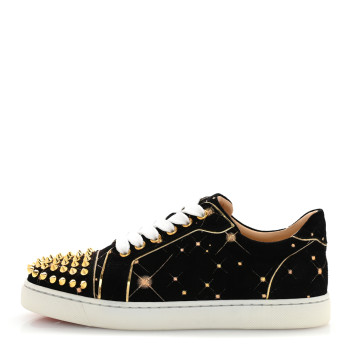 CHRISTIAN LOUBOUTIN Veau Velours Calfskin Spikes Womens Vieira Flat Sneakers 36.5 Black Gold CHRISTIAN LOUBOUTIN Veau Velours Calfskin Spikes Womens Vieira Flat Sneakers 36.5 Black Gold