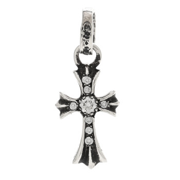 CHROME HEARTS Sterling Silver Diamond Baby Fat Cross Pave Pendant