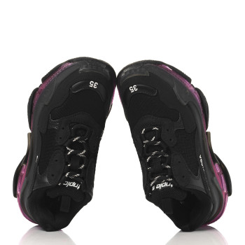BALENCIAGA Fabric Mesh Clear Sole Womens Triple S Sneakers 35 Black Pink Neon